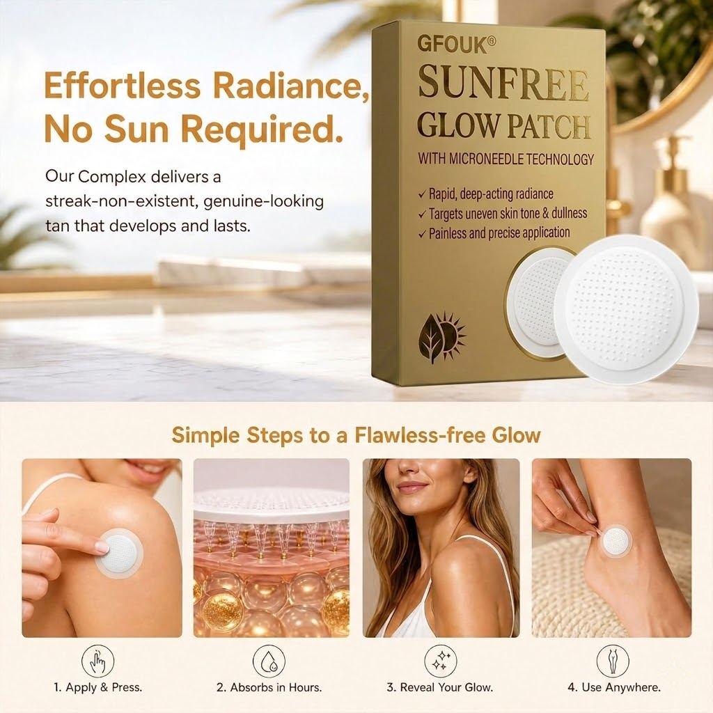 🏖️Sun Free Glow Patches, GFOUK® Sun Free Glow Tanning Microdarts Patch, Tanning Patches for Face & Body Deep Hydration & Golden Bronze - Gentle Formula Suitable for All Skin Types