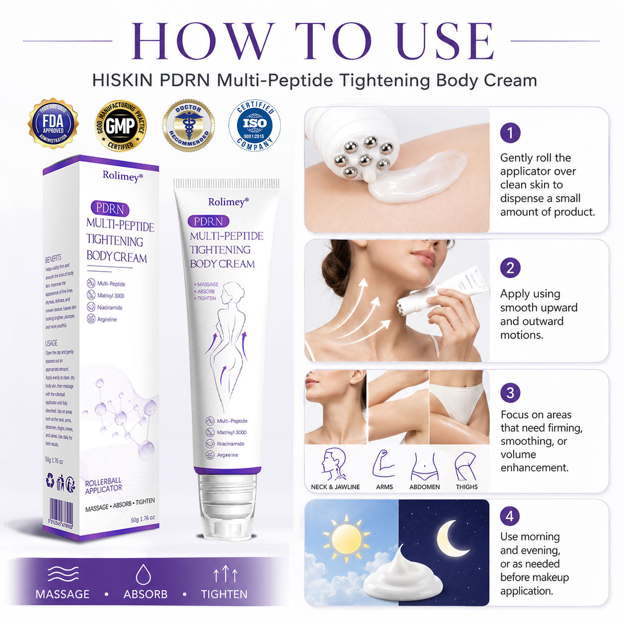 🔥Made and shipped from Australia 💫Rolimey® PDRN Multi-Peptide Massaging Roller Cream - Anti-aging, Hydrating, Skin Firming & Lifting, Skin Repair, Even Tone, Acne and Dark Spot Treatment, Wart and Mole Removal, and Psoriasis Relief.