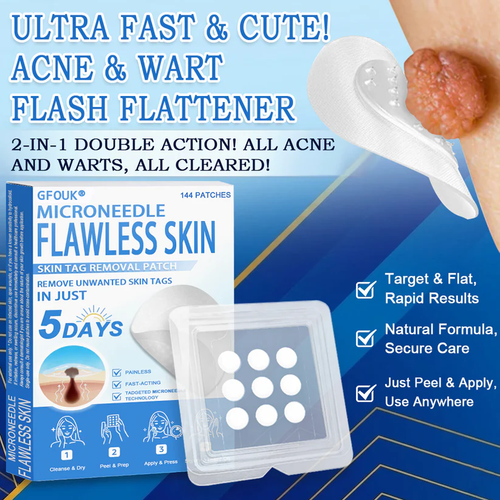 ✨ GFOUK® 2-in-1 Microneedle & Hydrocolloid Patch | Raised Moles,Acne,  Flat Warts & Skin Tags Remover | Improves Wrinkles, Scars & Blemishes | Invisible Pimple Patches for Face & Body | 144 Count